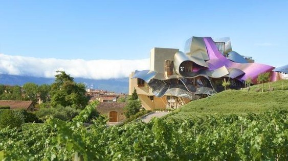 Marques de Riscal's sweeping building was designed by Frank Gehry. Photo source: Marques de Riscal.