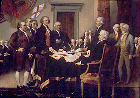 The Founding Fathers toasted to the signing of the Declaration of Independence with Madeira. Photo credit: US Capitol paintings. Signing of the Declaration of Independence, painting by John Trumbull in U.S. Capitol, detail II.