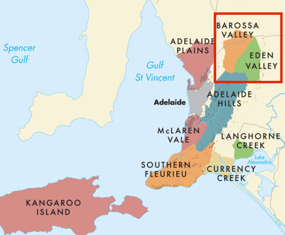 The Barossa and Eden Valleys are just about an hour away from Adelaide. Image source: Henschke.